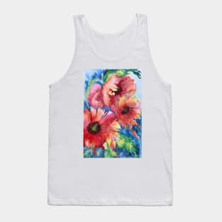 Red Poppy Flowers Watercolor Painting Tank Top